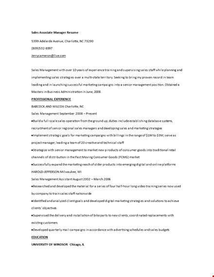sales associate manager resume template