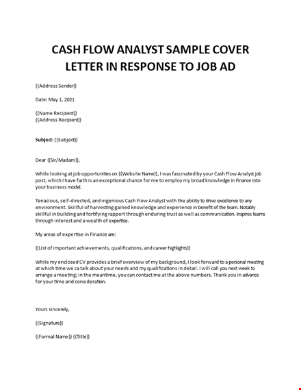 cash flow analyst sample cover letter  template