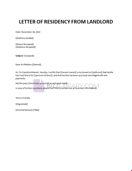 letter of residency from landlord template