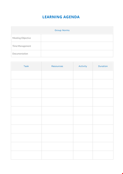 learning agenda template template