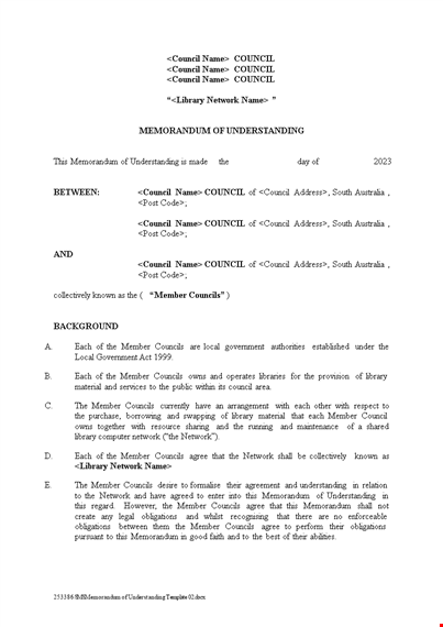 network council member agreement | memorandum of understanding template template