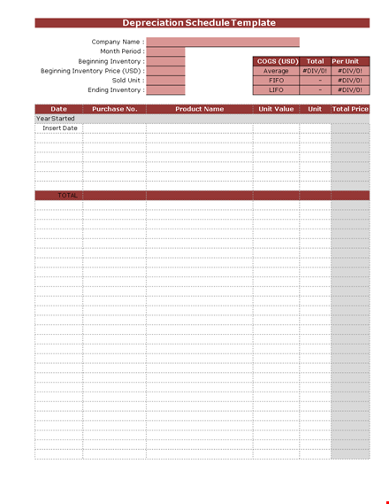 depreciation schedule template - manage inventory and track beginning depreciation template