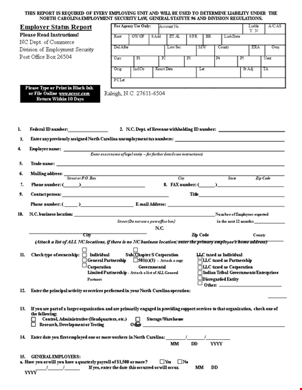 employer status report form template