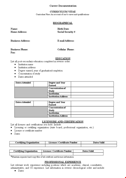 example of a professional business resume | organization, dates | description template