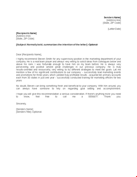 marketing job reference letter template