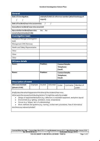 incident investigation action plan template