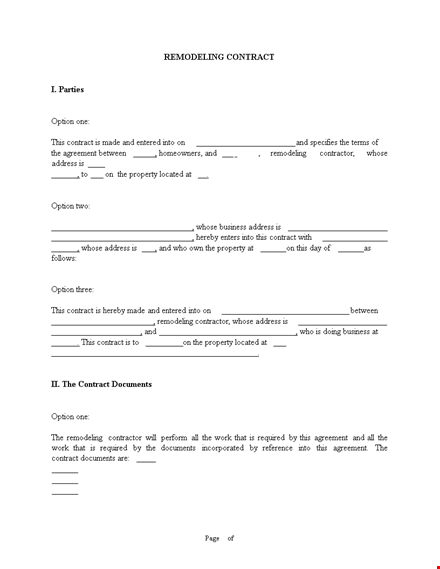 simple home improvement template for contract and contractor remodeling template