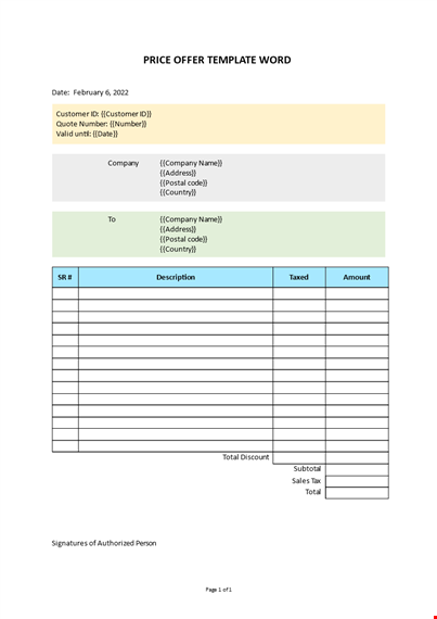 price offer words template  template