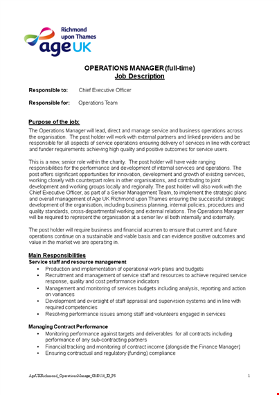operations manager job description - management, service, performance, development, including template