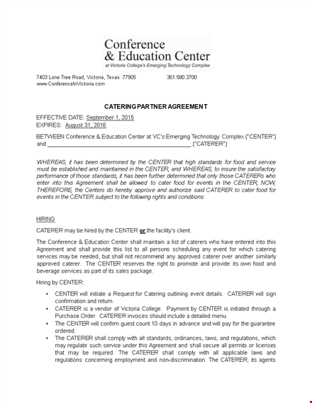 catering partner agreement template
