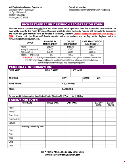 family reunion registration form template | easy registration & payment template