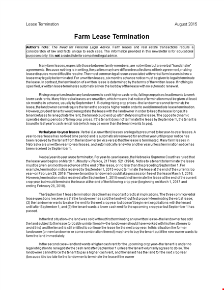 farm lease termination letter example template