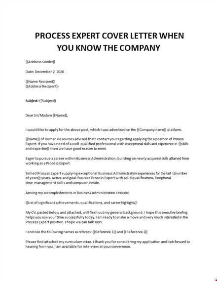 process expert cover letter when you know the company template