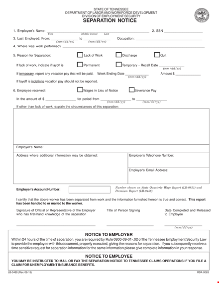 work separation notice template template