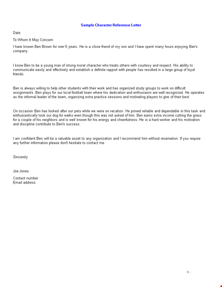character reference letter template template