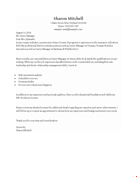 job application letter for senior manager template