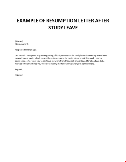 resumption letter after study leave template