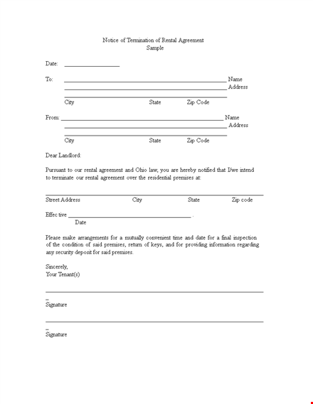 notice of termination of rental agreement template