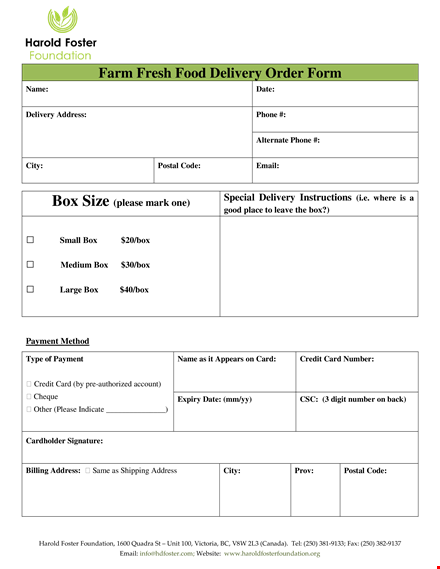 food delivery order form template