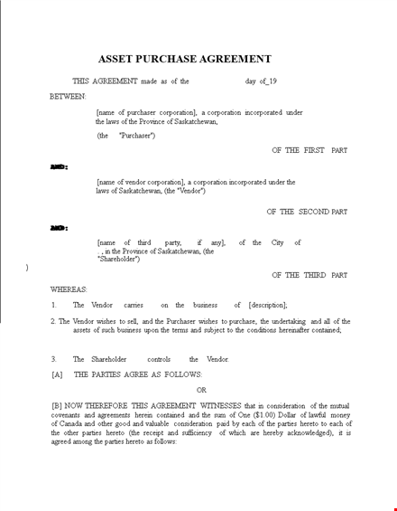 business purchase agreement template for vendor and purchaser template