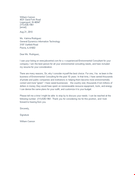 environmental consulting cover letter - william rodriguez template