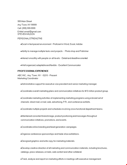 senior marketing coordinator resume template