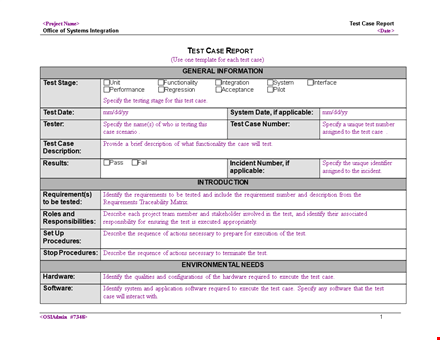 test case template - create, specify, and identify required test cases template