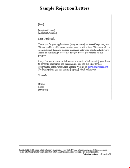 thank you for your application to our community program - simple offer rejection letter in pdf template