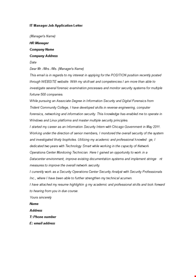 it manager job application letter template