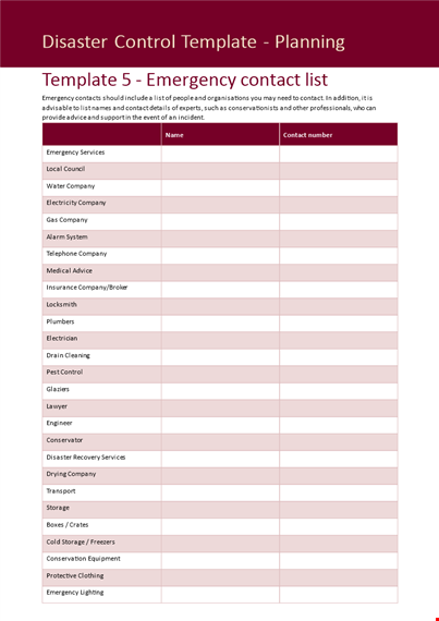 create an emergency contact list with our company template template