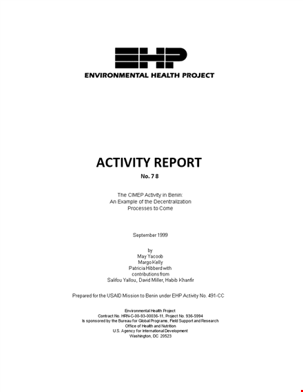 project activity report template for health, community, and local projects in benin template