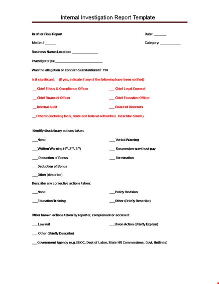 internal investigation report template