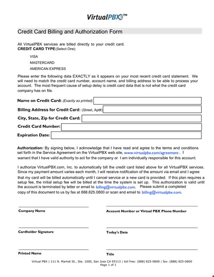 credit card billing form template | efficient account, credit, and billing management | virtualpbx template