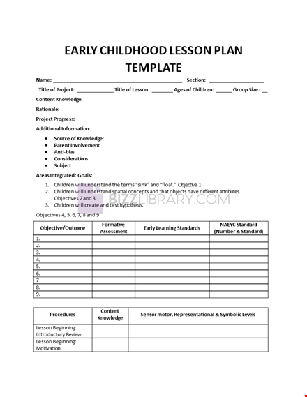 preschool lesson plan template