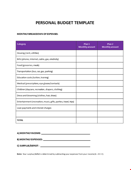 personal budget template template