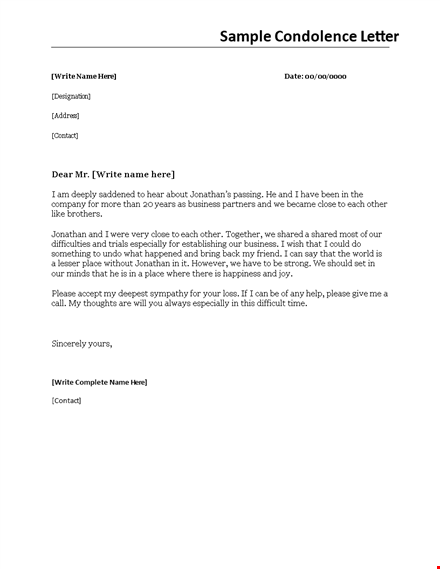 write a business condolence letter to close colleagues - jonathan | template template