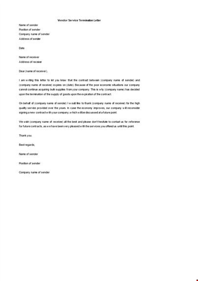vendor service termination letter template template