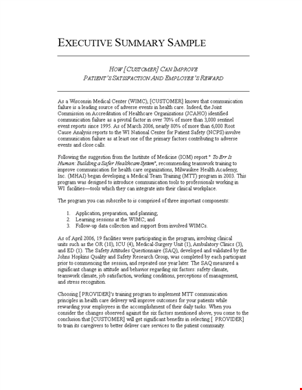 effective safety and health program | executive summary template template