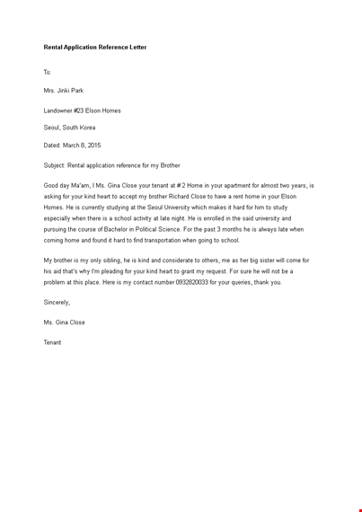 rental application reference letter template
