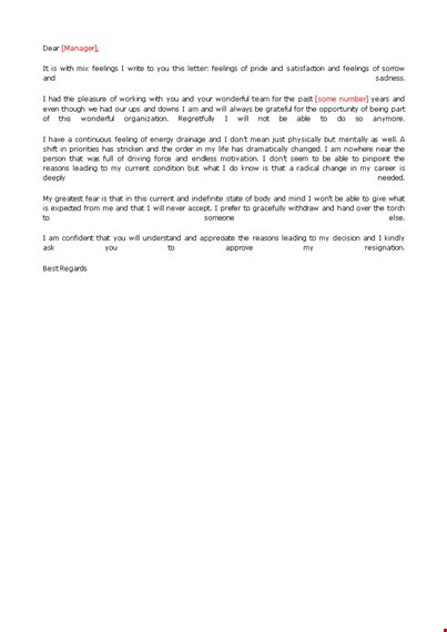 heartfelt resignation letter to manager template