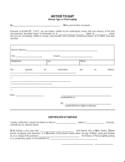 printable notice to quit template template