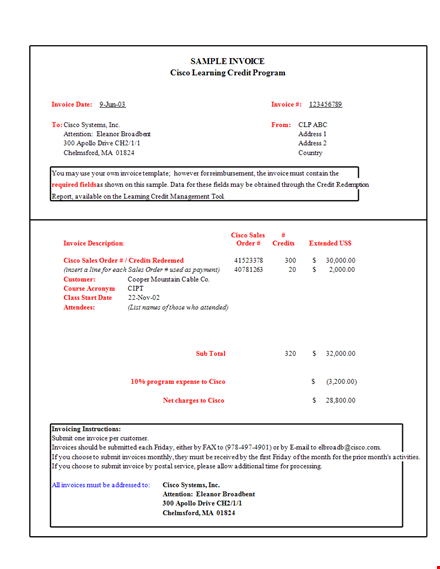 invoice template for efficient credit & payment systems template