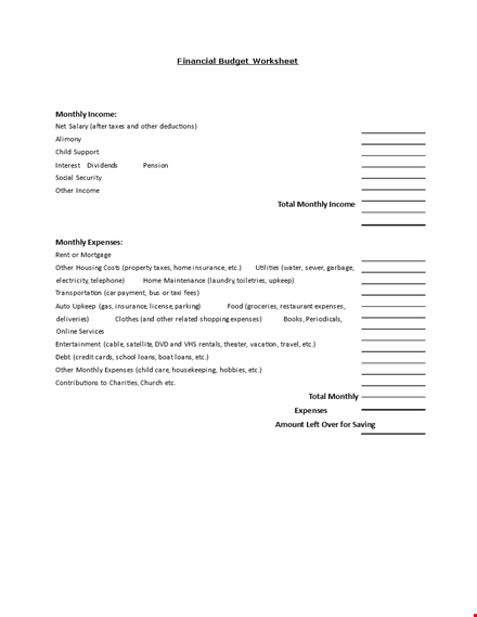 financial budget worksheet: track expenses, taxes, and monthly child income template