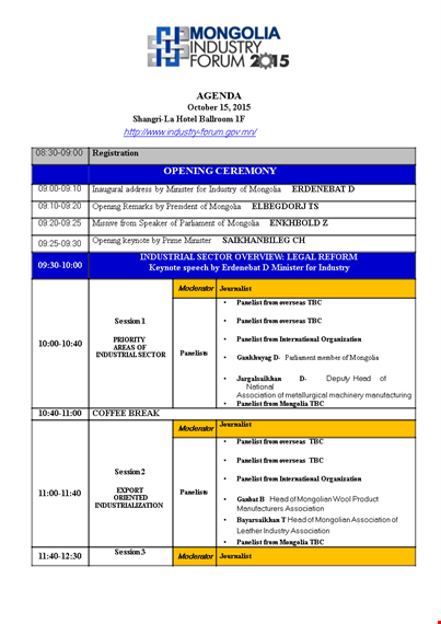 opening ceremony agenda - explore the industry of mongolia with expert panelists template