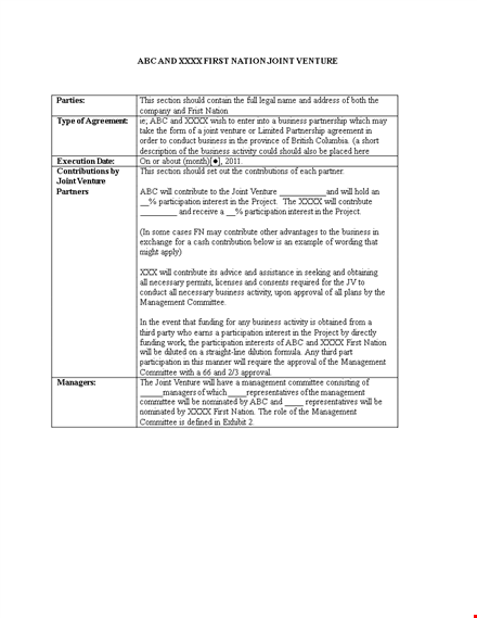 joint venture agreement template - create a profitable partnership with this agreement template