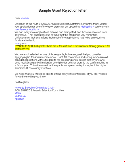 grant rejection letter example template