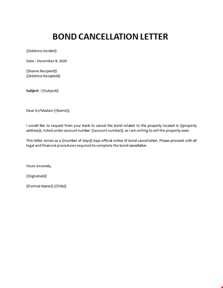 bond cancellation letter template
