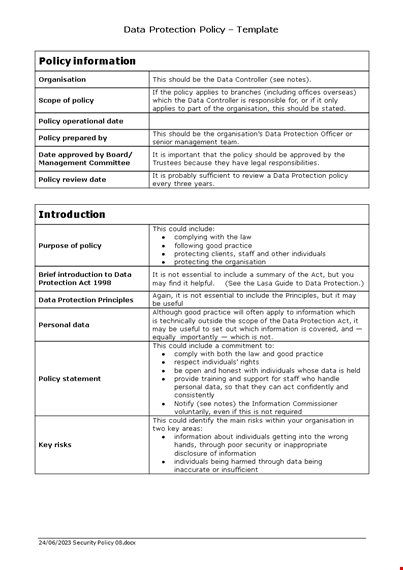 information protection policy for staff | security policy template