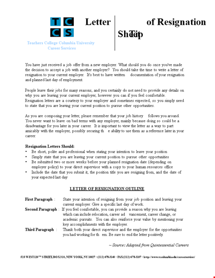 thank you resignation letter for employers | official resignation template template