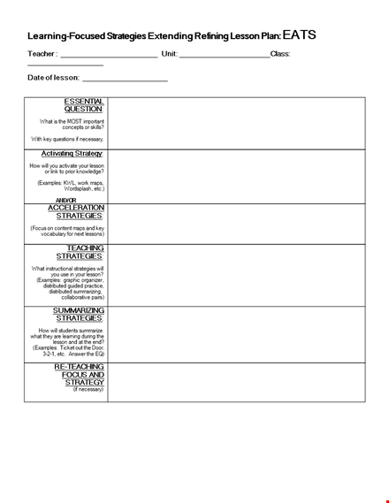 effective lesson plan template: examples and strategies for learning template